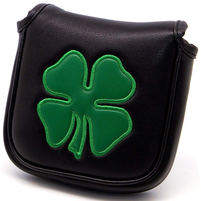 Barudan Golf Lucky Shamrock Heel Shaft Mallet Cover Square Mallet Putter Cover Headcover Magnetic for Scotty Cameron 6M DB Taylormade Spider S Ping (Black) - Image 1